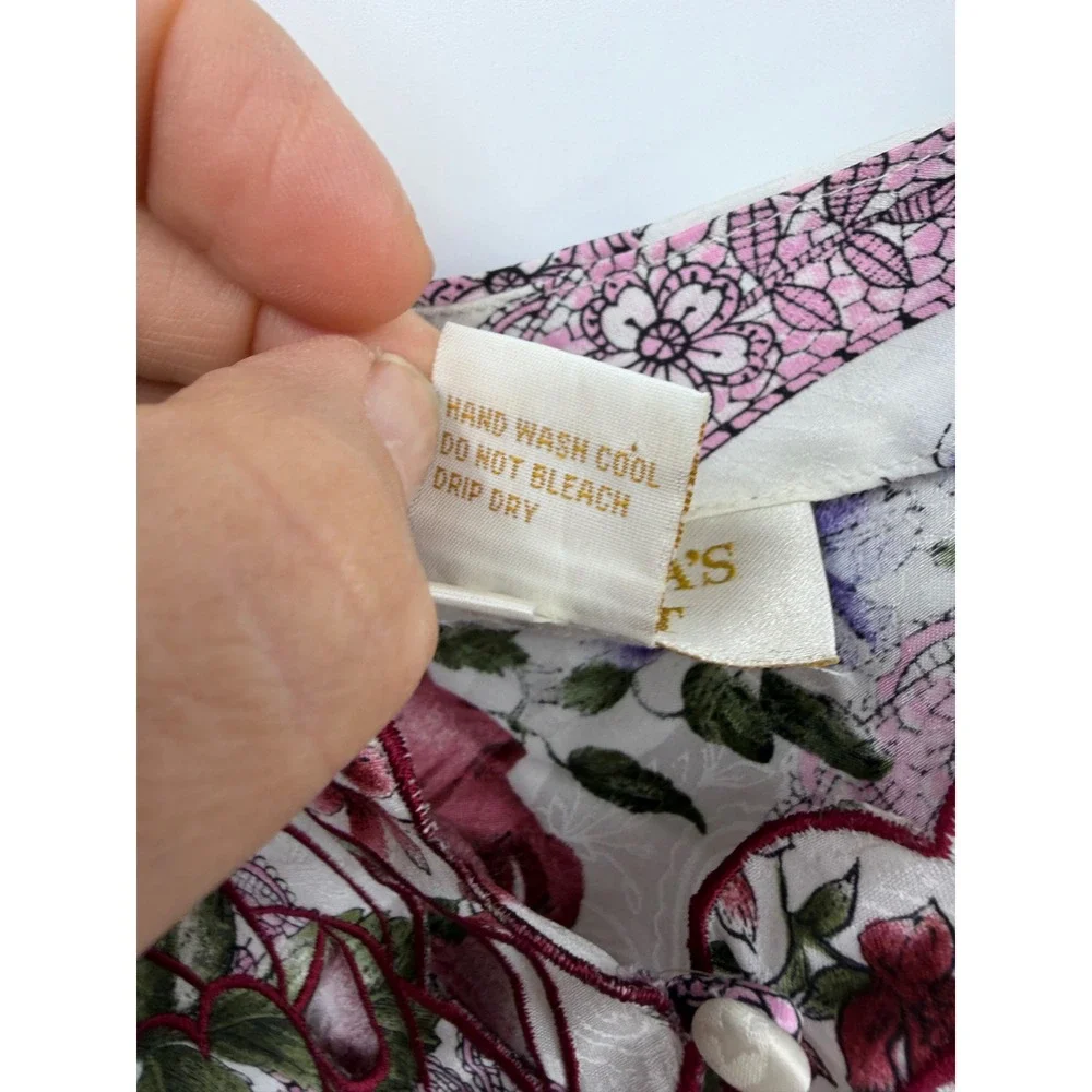 Vtg Victoria's Secret Pajama Set L White Floral Gold Label Camisole‎ Tap Shorts